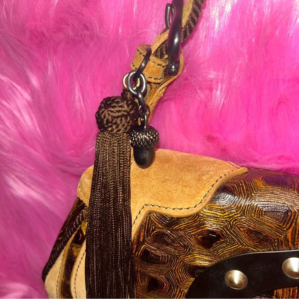 Roberto Cavalli Tortoise Skin and Suede Leather Handbag - Picture 2 of 5
